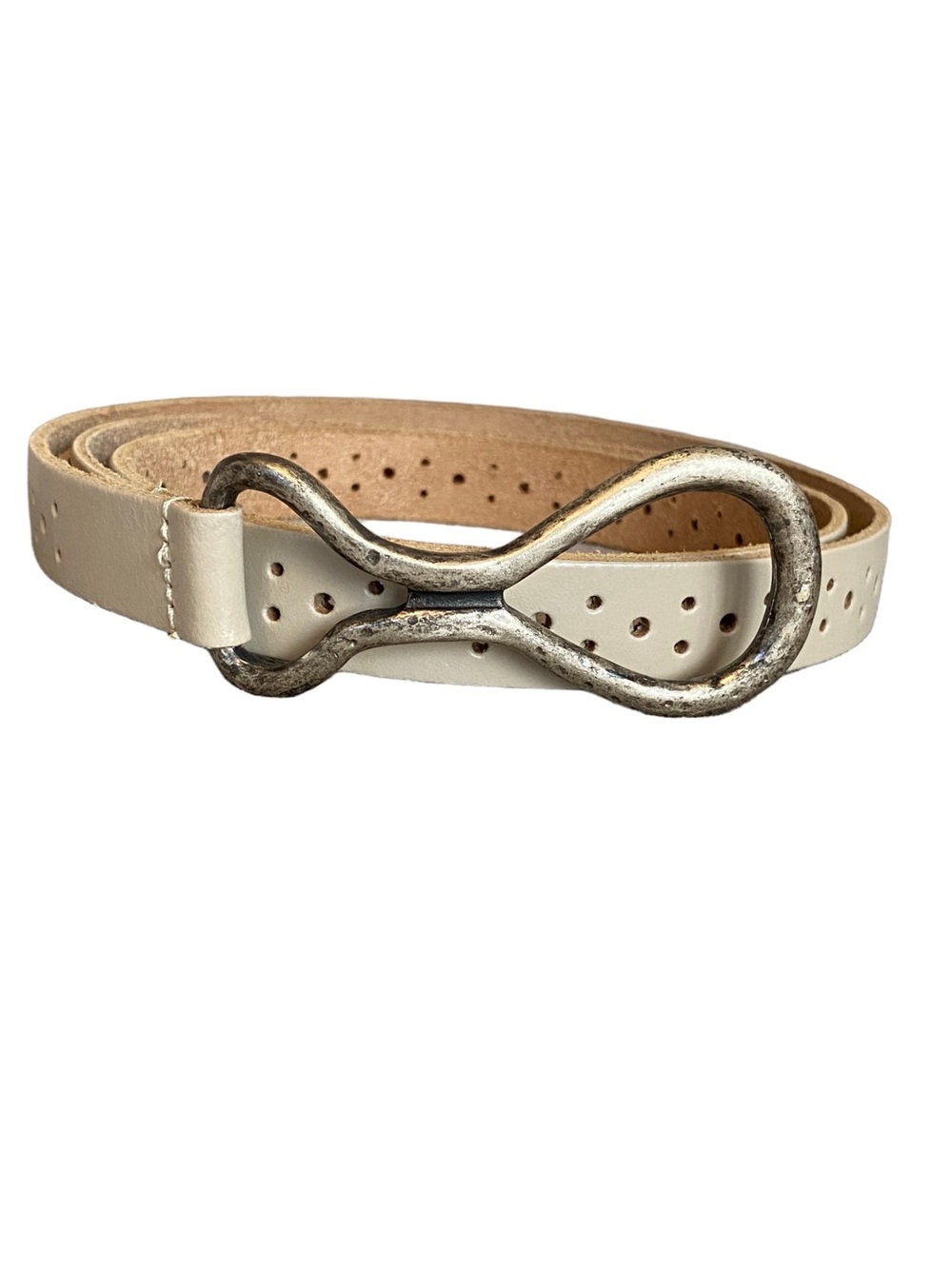 Sandwich Perforated Grey Leather Belt Sz 90